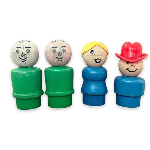 Vintage Fisher-Price Little People All Wood Lady Girl Man Cowboy 7 Piece Bundle - Picture 6 of 16